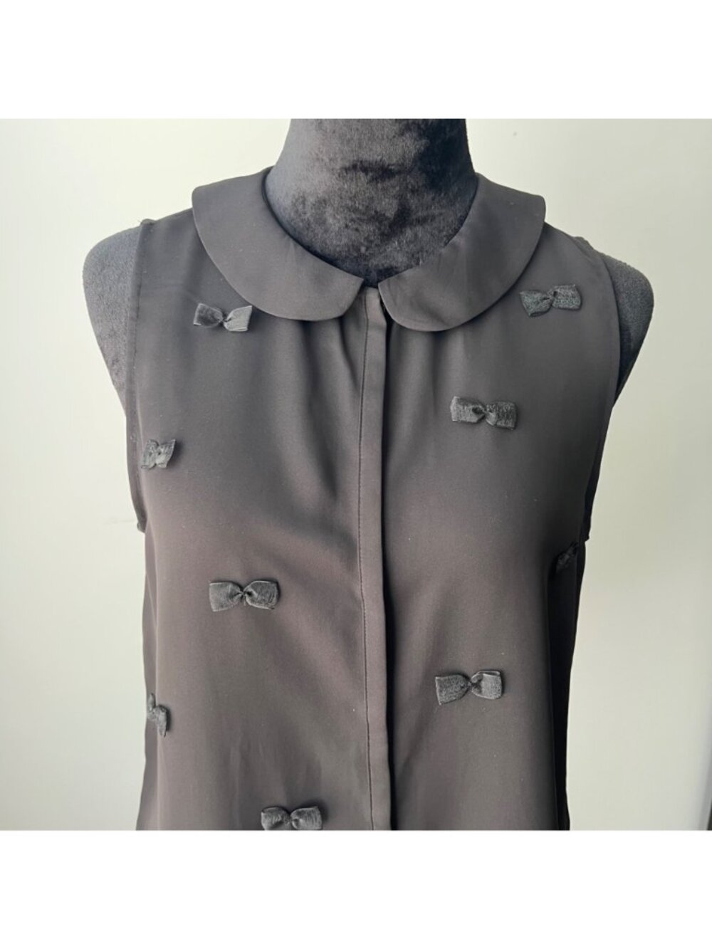 LC Lauren Conrad Black Chiffon Peter Pan Collar 3D Bow Blouse Coquette Medium - Picture 6 of 14